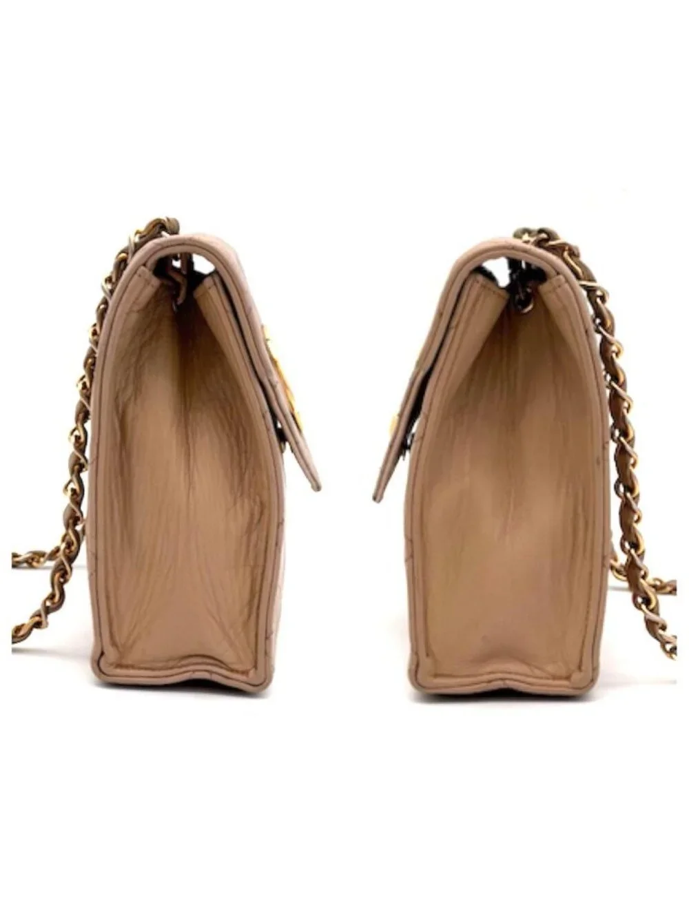 Chanel Quilted Jumbo CC Logo Flap Chain Shoulder Bag Beige